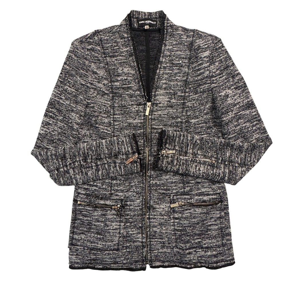 Karl Lagerfeld Paris Textured Knit Zipper Front Jacket Women's Size Small
